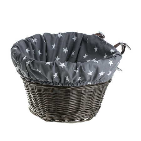 WICKER DARK PAINTED BIKE BASKET WITH LEATHER STRAPS LINED HANDMADE 42X37 H24 CM