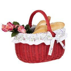 DECORATIVE red PAINTED WICKER SHOPPING BASKET HANDMADE LINED 42X34 H23/36 CM
