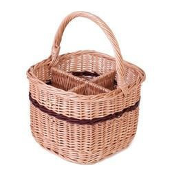WICKER FOUR BOTTLE BASKET HANDMADE 29X30 H22/36 CM