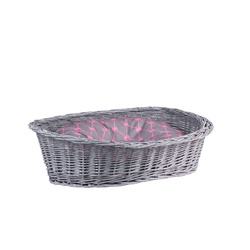 Poppy WICKER OVAL DOG BED WITH PILLOW PET BED GREY 90x70 H27 cm
