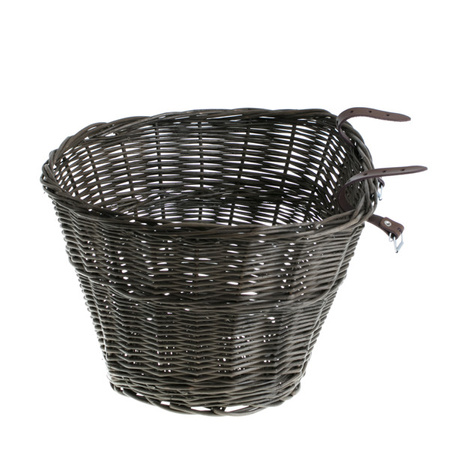 Wicker dark painted Bike Basket bike accessories handmade with lether strips 42x37 H24 cm