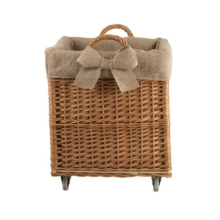 WICKER Rectangular BASKET for Firewood on WHEELS JUTE LINED handmade decorative 63x43 H46/52 cm