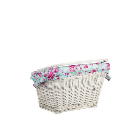 WHITEWASHED WICKER BIKE BASKET RETRO VINTAGE HANDMADE LINED 46X34 H23/28 CM