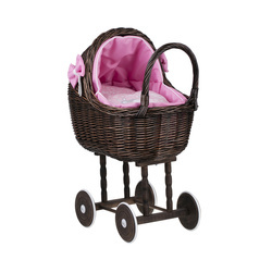 lili DOLL CARRIAGE WICKER STROLLER DOLL PRAM WITH Beige BEDDING 50x30 H62 CM