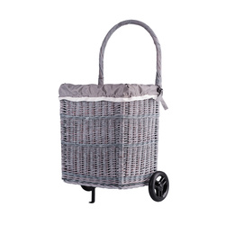 Wicker Rectangular Basket on Wheels GREY with lining 45x35 H50/100 cm