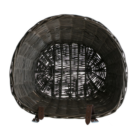 Wicker dark painted Bike Basket bike accessories handmade with lether strips 42x37 H24 cm