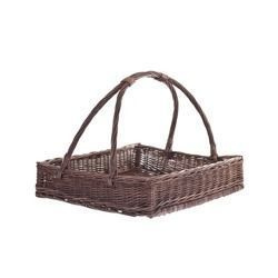 WICKER RECTANGULAR TRAY WITH HANDLE DARK PAINTED DECORATIVE 60X50 H12 CM