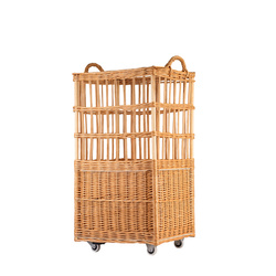 Wicker BAGUETTE BASKET on Wheels decorative handmade 46x40 H90 cm