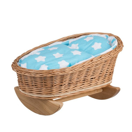 MIMI WICKER BED ROCKING CRADLE FOR DOLLS WITH BEDDING 46x28 H 20/25 CM