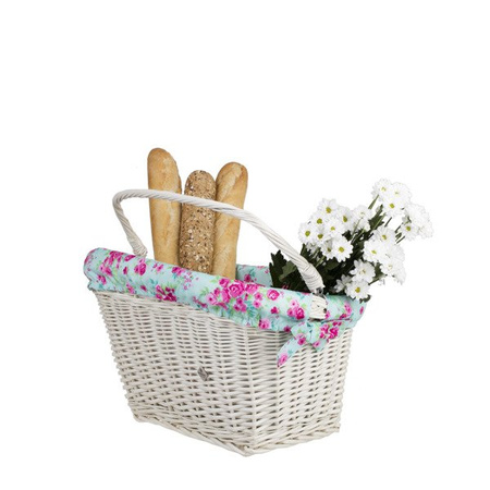 WHITEWASHED WICKER BIKE BASKET RETRO VINTAGE HANDMADE LINED 46X34 H23/28 CM