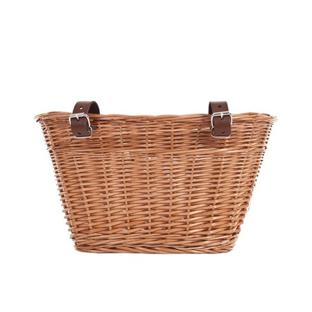 WICKER BIKE BASKET WITH TWO LEATHER STRAPS HANDMADE 35X30 H23 CM