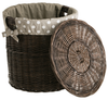 Dark painted Round Wicker Loundry Basket with Linen decorative handmade Ø50 H50 cm