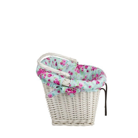 WHITEWASHED WICKER BIKE BASKET RETRO VINTAGE HANDMADE LINED 46X34 H23/28 CM