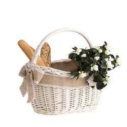 WHITEWASHED RETRO WICKER SHOPPING BASKET BAG HANDMADE LINED 35X26 H25/36 CM