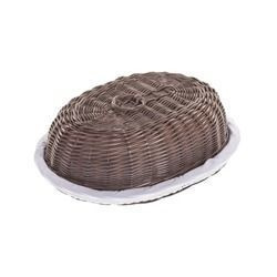 OVAL BROWN BREAD BIN LINED decorative dark painted 39x28 H13 cm