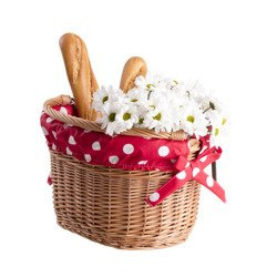 WICKER BIKE BASKET IN A NATURAL COLOR HANDMADE LINED 38X32 H24 CM