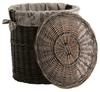 DARK PAINTED ROUND WICKER LAUNDRY BASKET WITH LINEN DECORATIVE Ø50 H50 CM