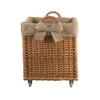 WICKER Rectangular BASKET for Firewood on WHEELS JUTE LINED handmade decorative 63x43 H46/52 cm 