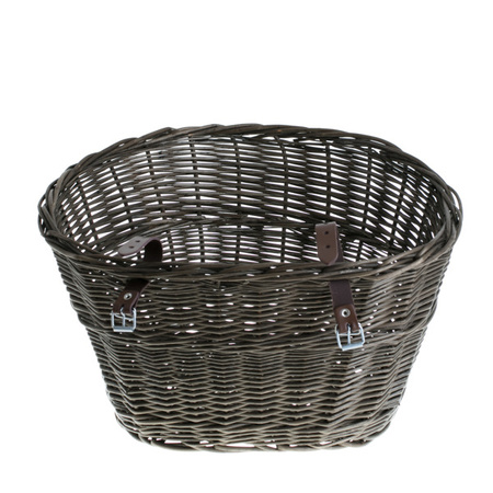 Wicker dark painted Bike Basket bike accessories handmade with lether strips 42x37 H24 cm