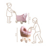 Luna Pastel Pink PAINTED WICKER DOLL CARRIER HANDCRAFTED DOLL PRAM ECOLOGICAL WICKER PRAM DOLL CARRIAGE FOR KIDS WITH BEDDING 60X30 H45 CM