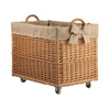 WICKER Rectangular BASKET for Firewood on WHEELS JUTE LINED handmade decorative 63x43 H46/52 cm 