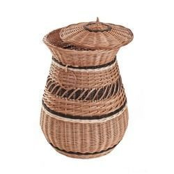 ROUND WICKER LAUNDRY BASKET STORAGE BASKET WITH LID DECORATIVE HANDMADE Ø47 H65 CM
