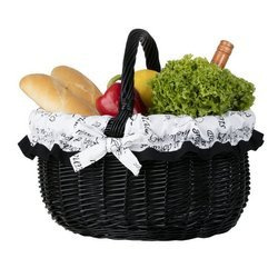 DECORATIVE black PAINTED WICKER SHOPPING BASKET HANDMADE LINED 42X34H23/36 CM