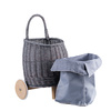 LUKE GREY WICKER TRAILER HANDCRAFTED PRAM ECOLOGICAL WICKER PRAM CARRIAGE FOR KIDS WITH LINING 24X21 H33/56 CM