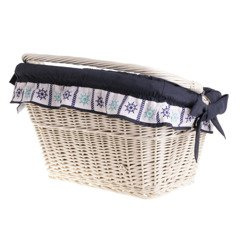 WHITEWASHED WICKER BIKE BASKET HANDMADE VINTAGE RETRO LINED 46X34 H23/28 CM