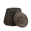 POUFFE WICKER CHEST TRUNK BENCH SEAT WITH STORAGE dark painted decorative handmade Ø30/40 H33 CM