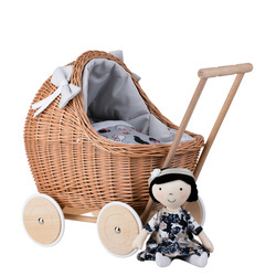 LILI DOLL CARRIAGE WICKER STROLLER DOLL PRAM WITH Pink BEDDING 55X30 H45