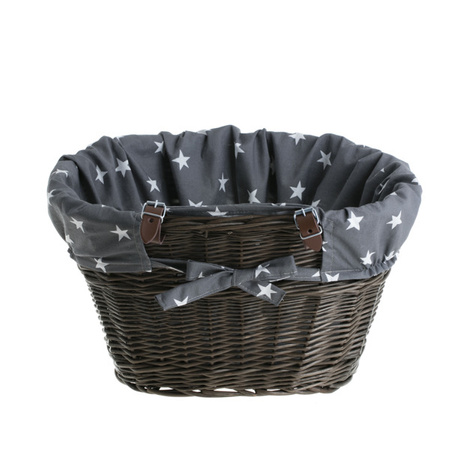 WICKER DARK PAINTED BIKE BASKET WITH LEATHER STRAPS LINED HANDMADE 42X37 H24 CM