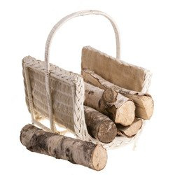 WHITEWASHED EXCLUSIVE FIREPLACE BASKET WITH JUTE COVER HANDMADE 46X32 H36 CM