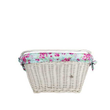 WHITEWASHED WICKER BIKE BASKET RETRO VINTAGE HANDMADE LINED 46X34 H23/28 CM