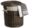 Dark painted Round Wicker Loundry Basket with Linen decorative handmade Ø50 H50 cm