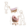 LUNA DOLL CARRIAGE WICKER STROLLER DOLL PRAM WITH Pink BEDDING 60x30 H45 CM