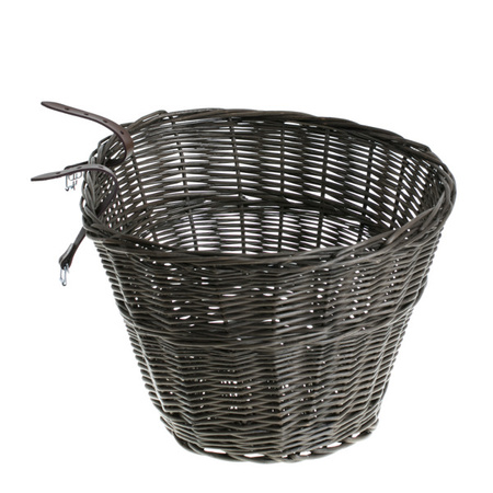 Wicker dark painted Bike Basket bike accessories handmade with lether strips 42x37 H24 cm