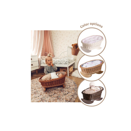 MIMI WICKER BED ROCKING CRADLE FOR DOLLS WITH BEDDING 46x28 H 20/25 CM