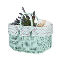 MINT PAINTED DECORATIVE WICKER BIKE BAG SHOPPING BAG HANDMADE LINED 42X20 H25/34 CM