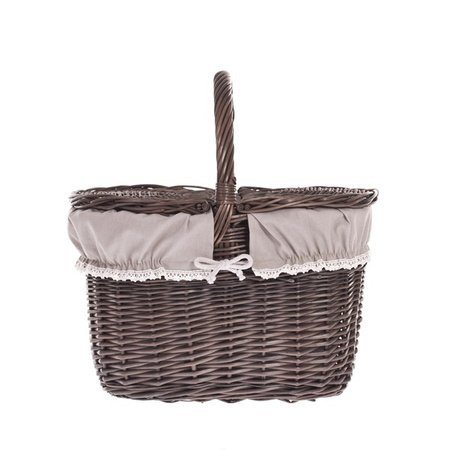 SHABBY CHIC WICKER PICNIC BASKET LINED HANDMADE 42X32 H24/40 CM