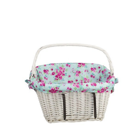 WHITEWASHED WICKER BIKE BASKET RETRO VINTAGE HANDMADE LINED 46X34 H23/28 CM