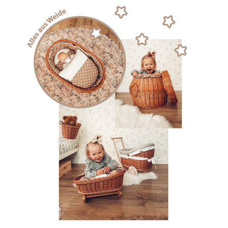 MIMI WICKER BED ROCKING CRADLE FOR DOLLS WITH BEDDING 46x28 H 20/25 CM