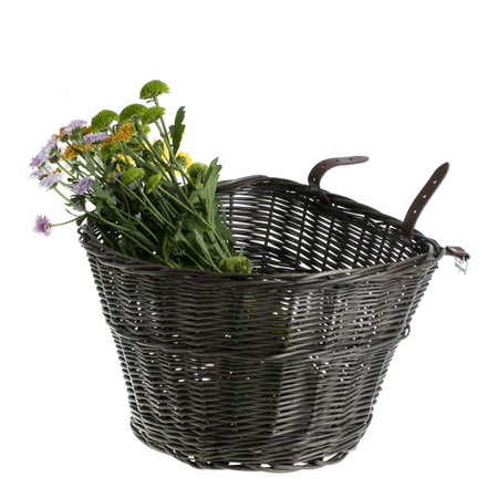 Wicker dark painted Bike Basket bike accessories handmade with lether strips 42x37 H24 cm