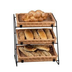 METAL DISPLAY counter STAND WITH WICKER TRAYS 44x47 H42/48 CM / trays 40x30 H7 cm