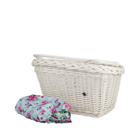WHITEWASHED WICKER BIKE BASKET RETRO VINTAGE HANDMADE LINED 46X34 H23/28 CM