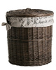 DARK PAINTED ROUND WICKER LAUNDRY BASKET WITH LINEN DECORATIVE Ø50 H50 CM