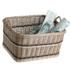 Wicker Rectangular Log Basket on Plywood Bottom handmade 60x46 H32/39 cm