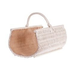 WhiteWashed Wicker Log Basket Juta Lined decorative handmade 60x40 H29/44 cm