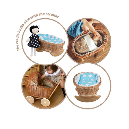 Schaukelbett Puppenwagen aus Weide 46x28 H 20/25 CM