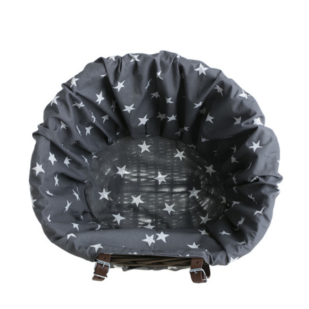 WICKER DARK PAINTED BIKE BASKET WITH LEATHER STRAPS LINED HANDMADE 42X37 H24 CM